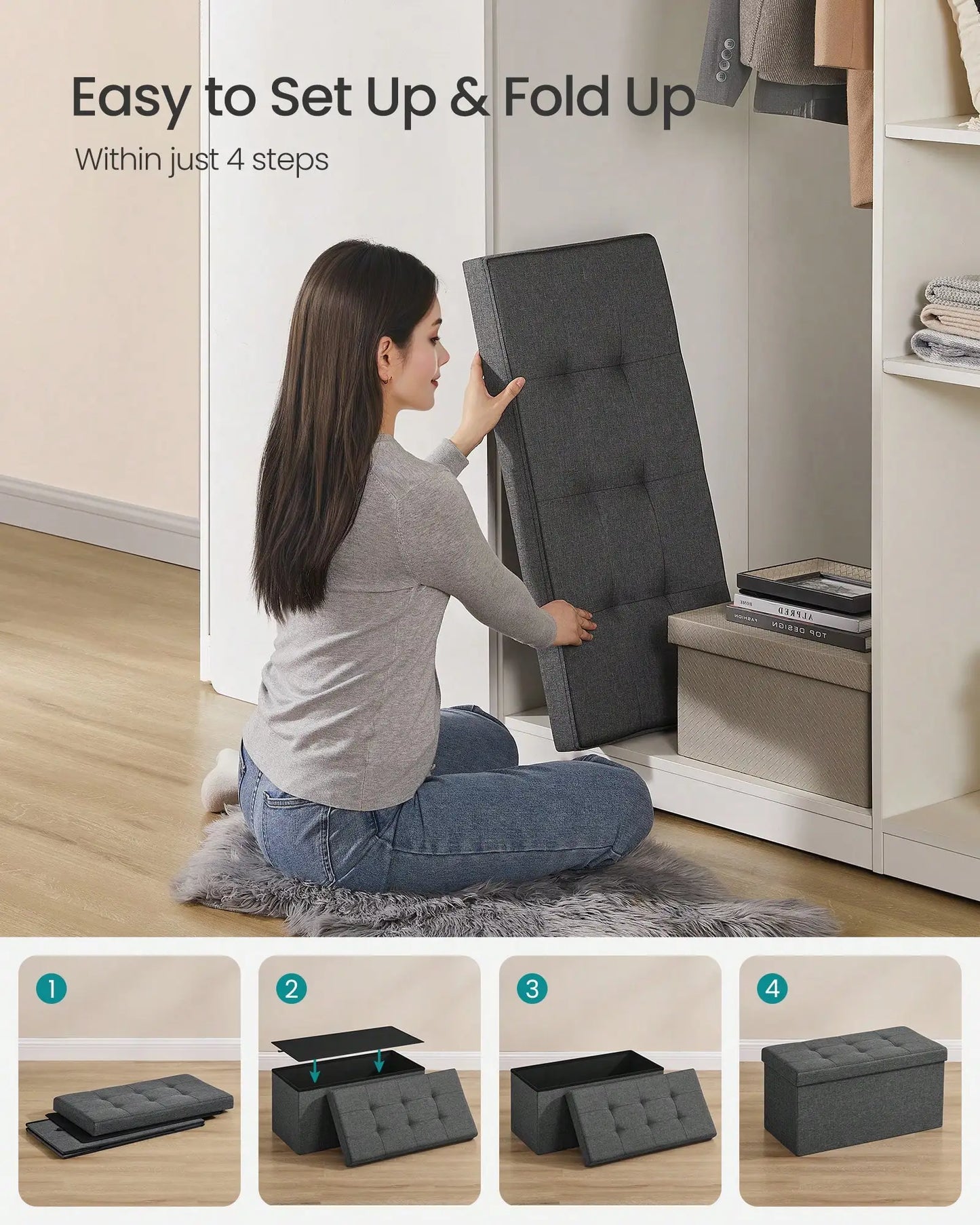 Storage Ottoman Bench For Shoes MDF Nonwoven Fabric