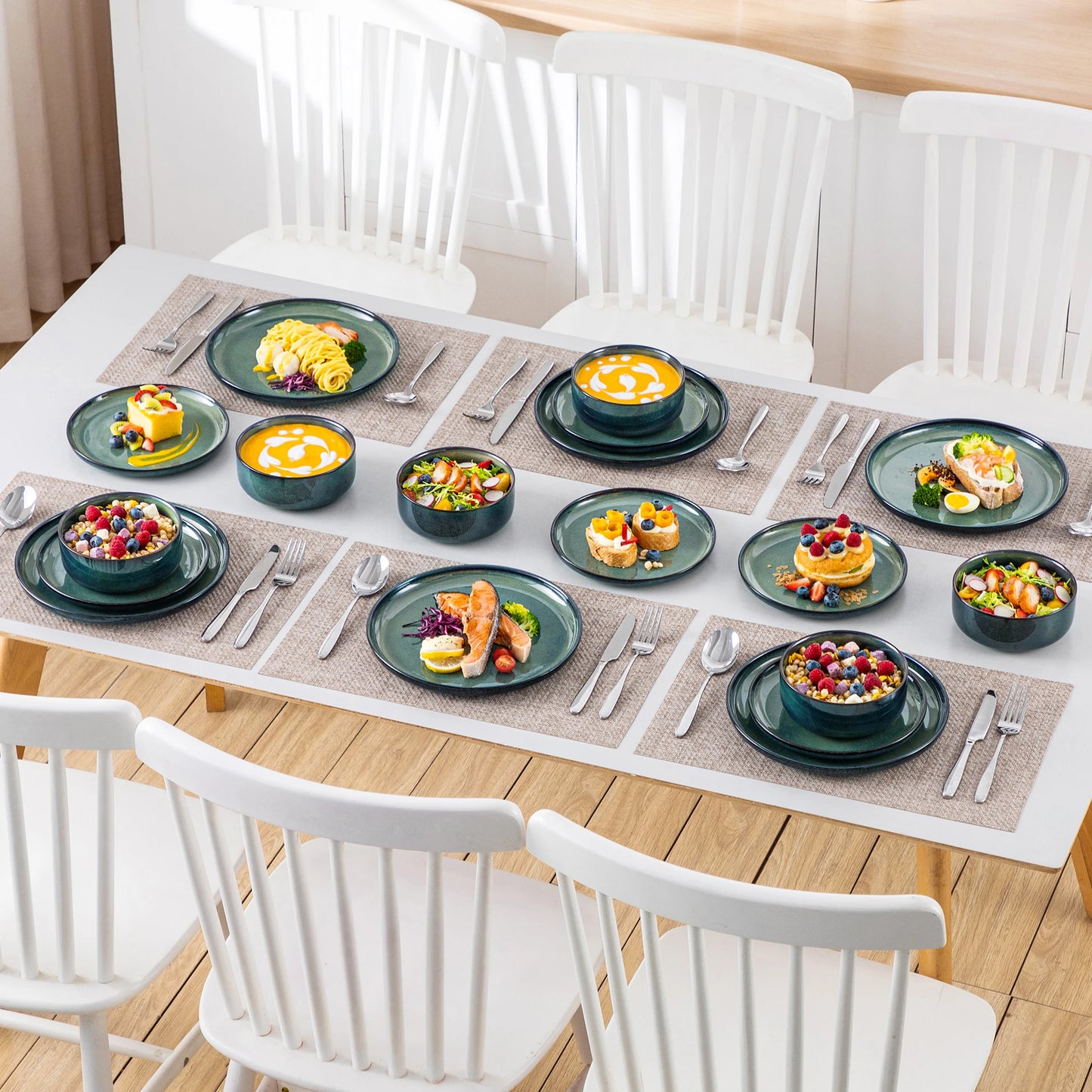 Malacasa Dinnerware Set Stoneware Scratch Resistant Reactive Glaze