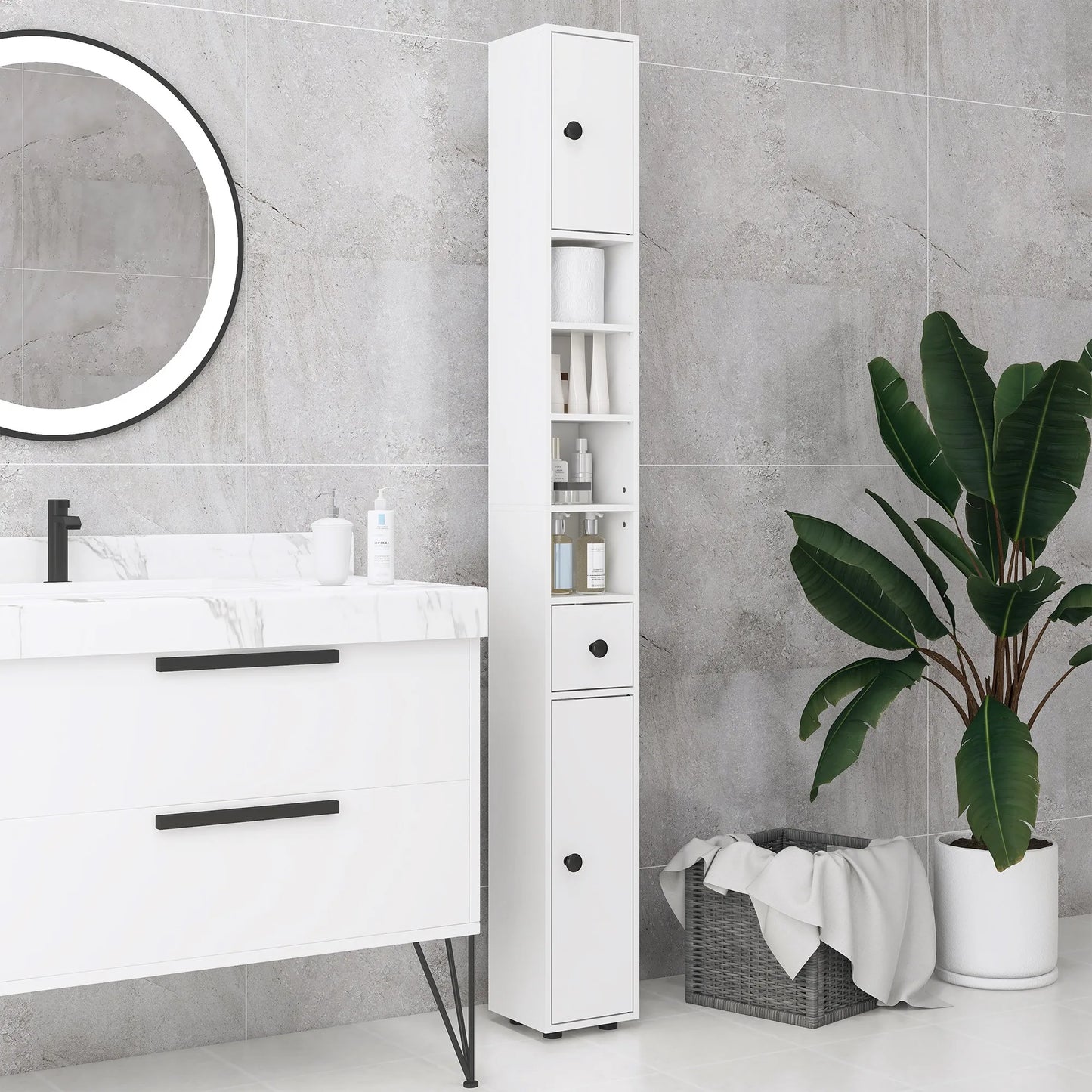 Kleankin Toilet Paper Cabinet With Open Shelves And Adjustable Doors