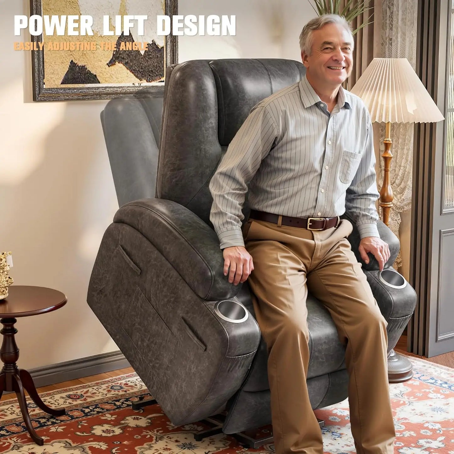 Power Lift Recliner Chair For Elderly With Cup Holders
