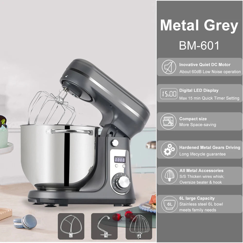 Biolomix 1200W Stand Mixer With Quiet DC Motor 6Speed