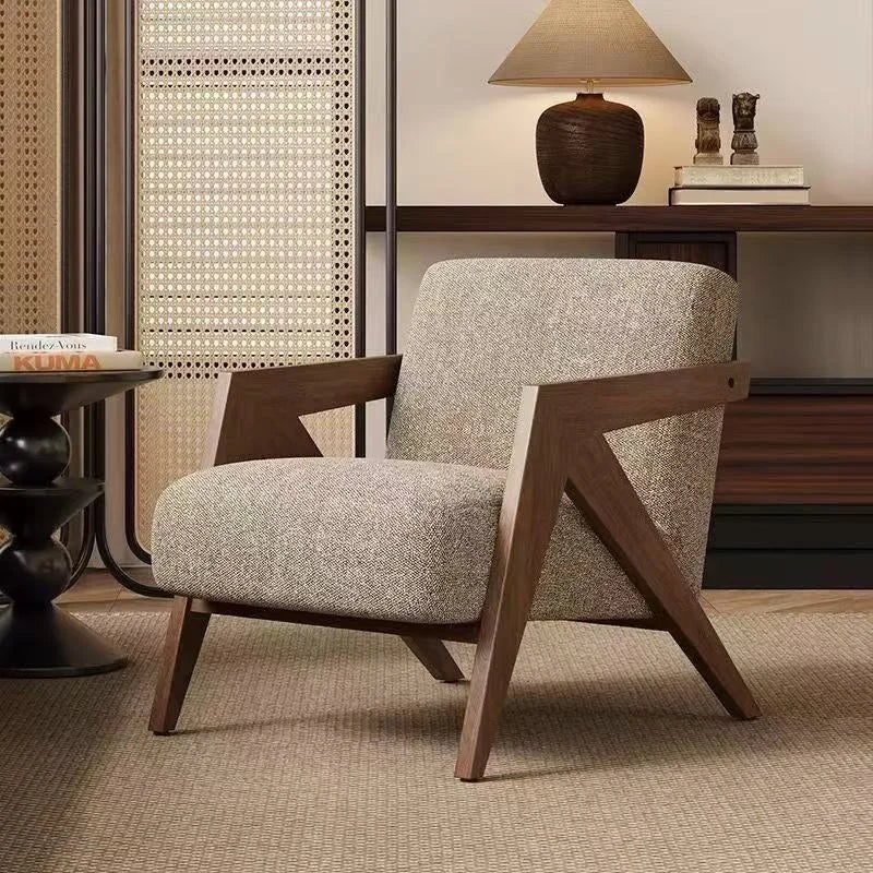 Wooden Frame Fabric Armchair Single Seat Lounge Chair