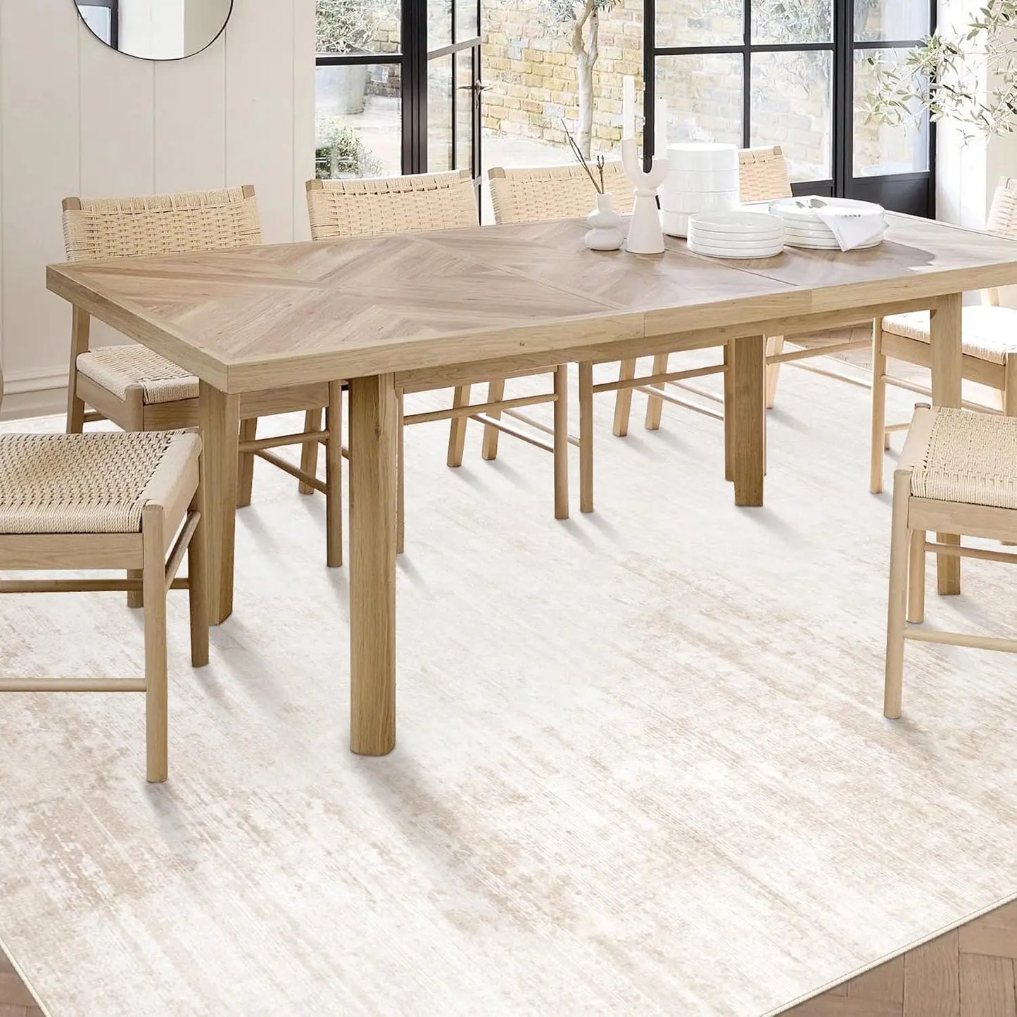 Washable Area Rug Modern Abstract Non Slip Soft Neutral