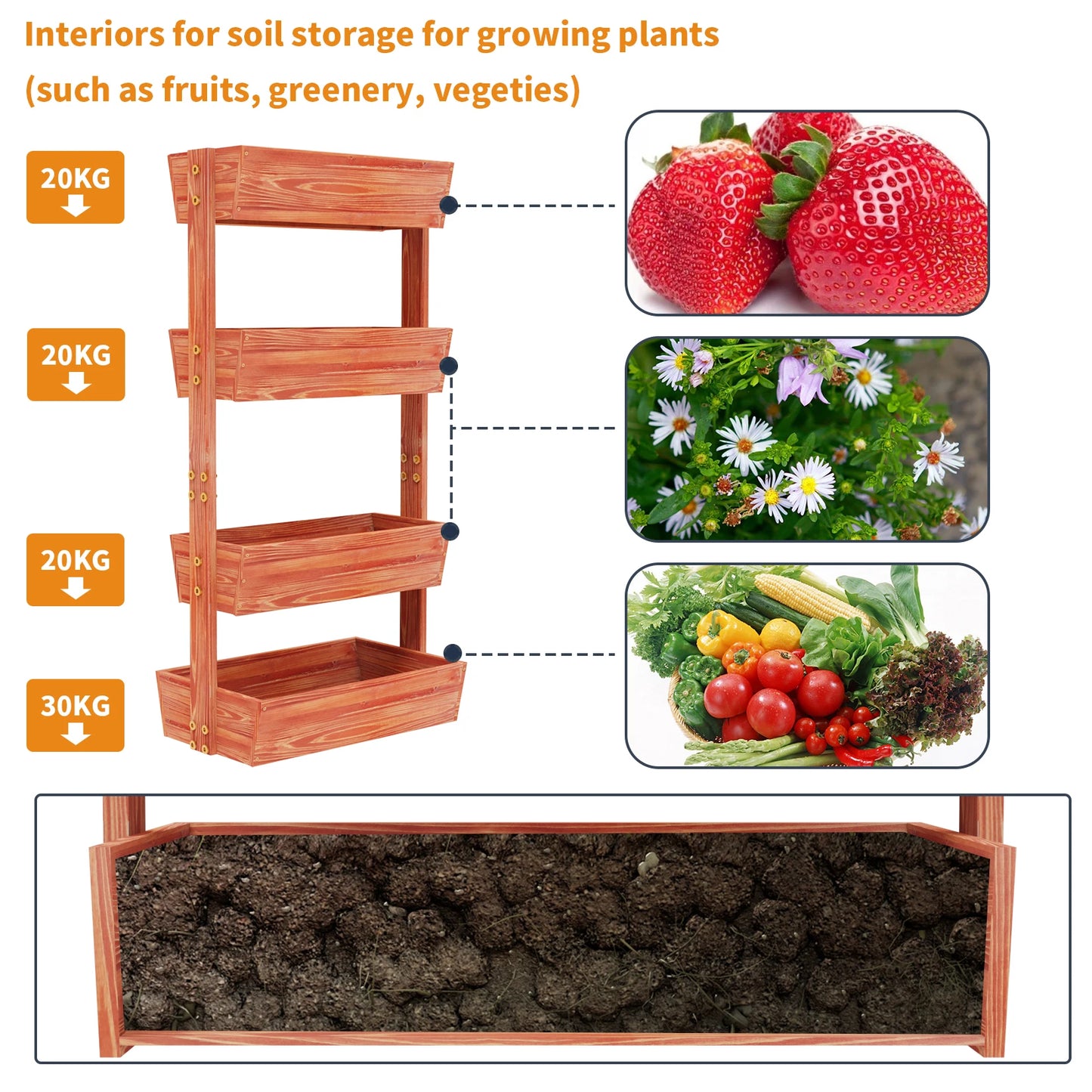 Four Tier Raised Garden Bed With Solid Wood Planter Box