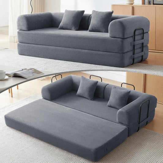 OIMG Corduroy Sleeper Sofa Bed With Fixed Frame And Mattress