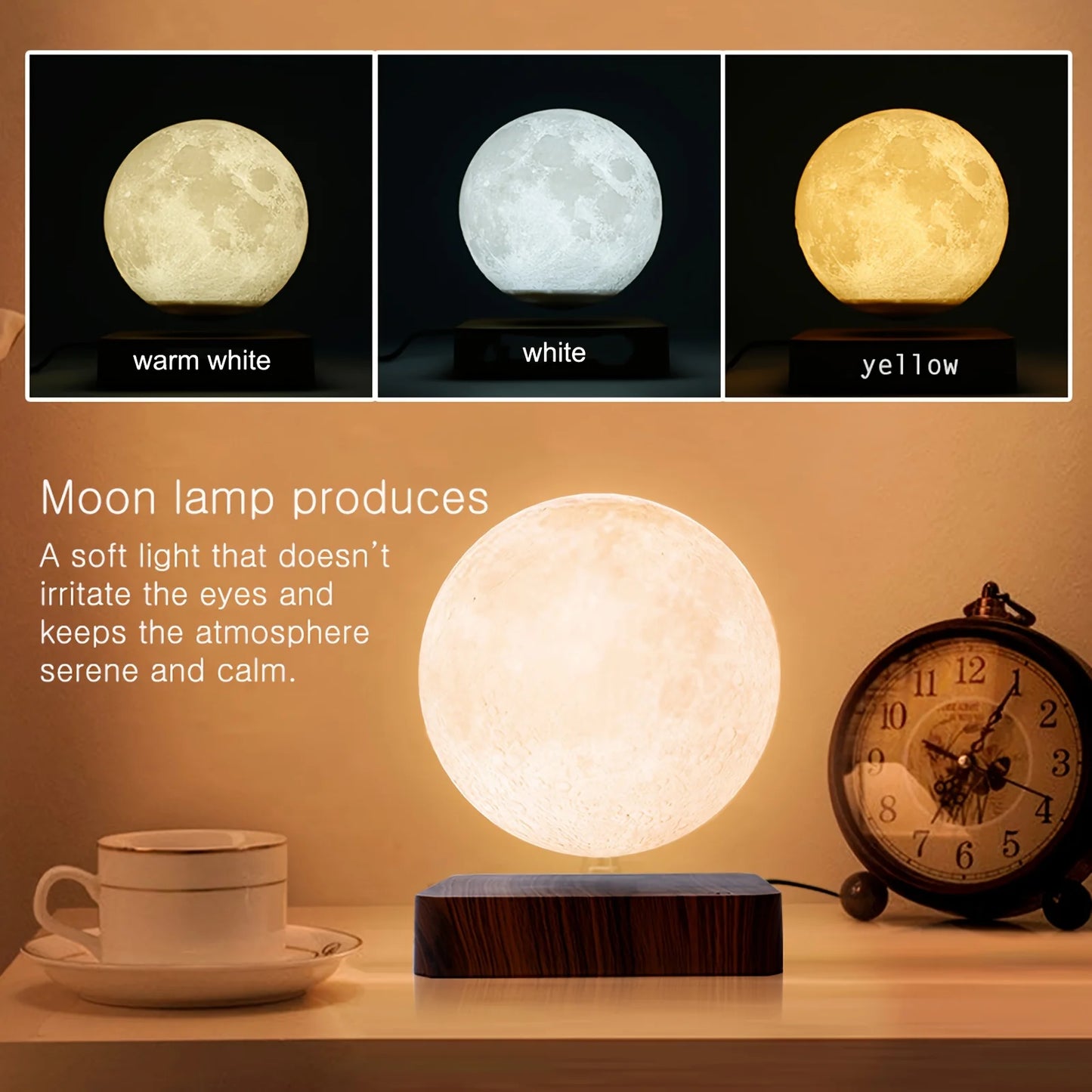 Mexllex Magnetic Floating Moon Lamp With Wooden Base LED Modes