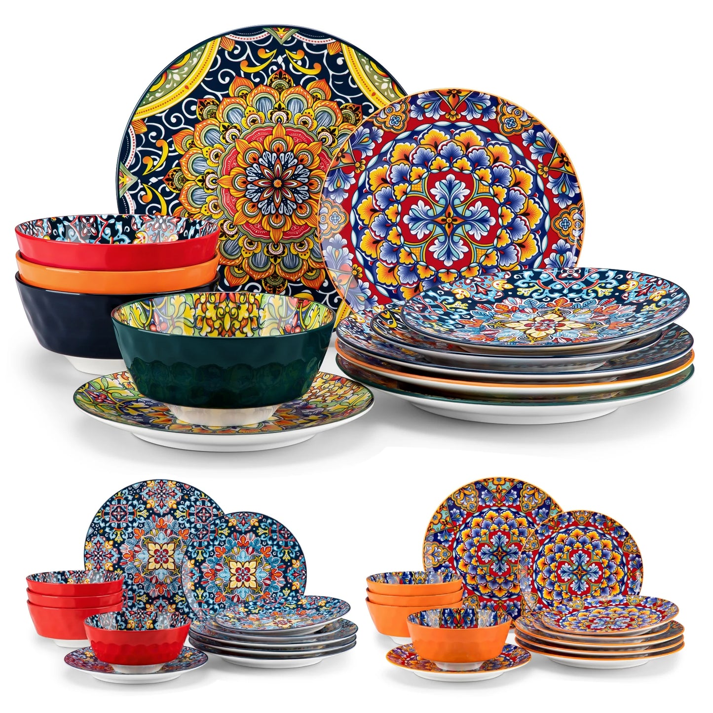 MALACASA Bohemian Ceramic Dinnerware Set Porcelain Plates Bowls