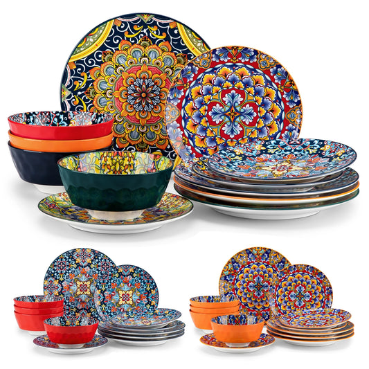 MALACASA Bohemian Ceramic Dinnerware Set Porcelain Plates Bowls