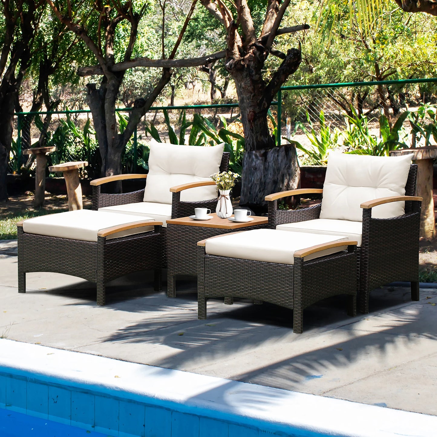 HOMASIS Patio Rattan Sofa Set With Wood Top Table Outdoor