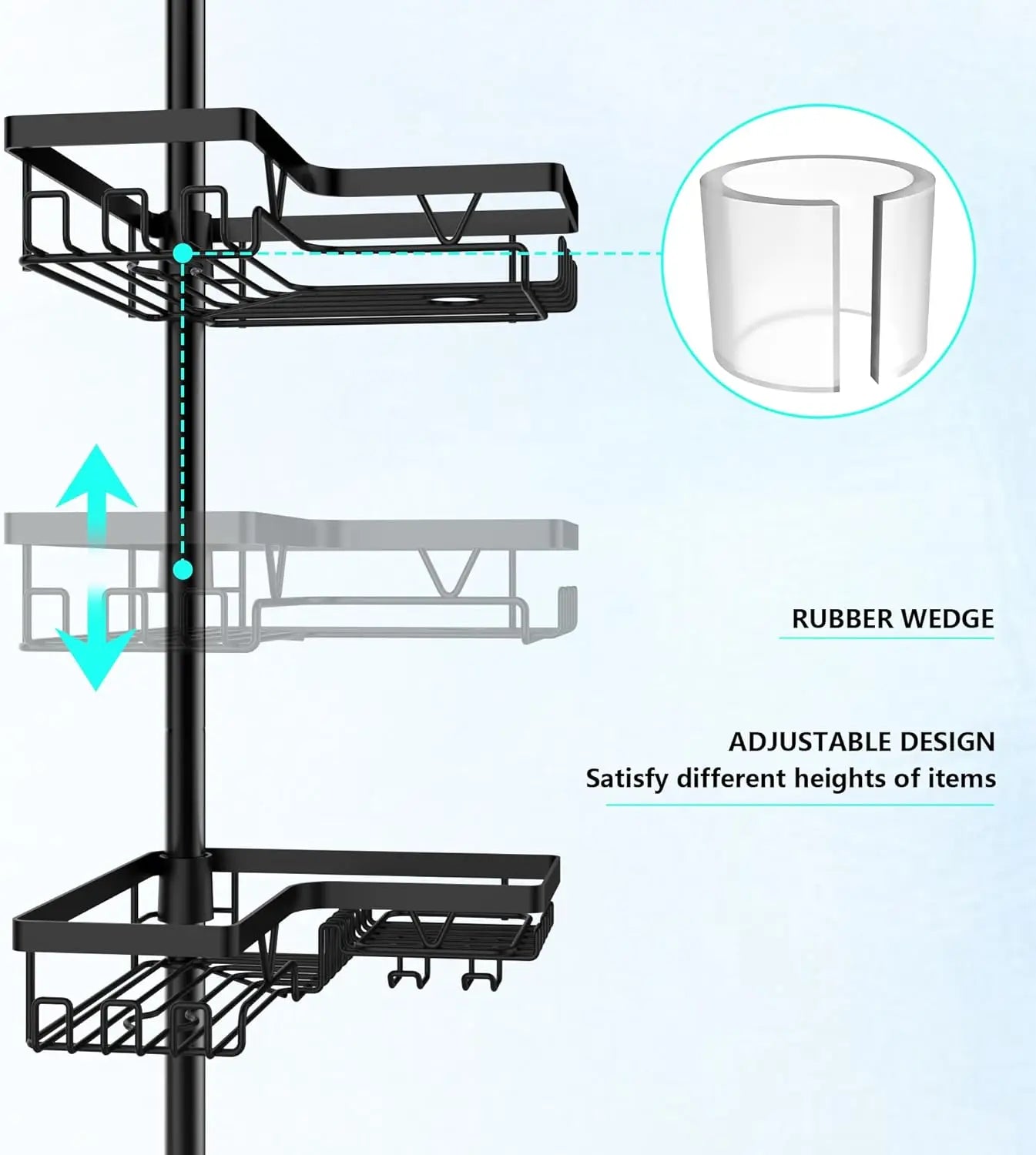 Stainless Steel 4 Tier Shower Caddy With Tension Pole
