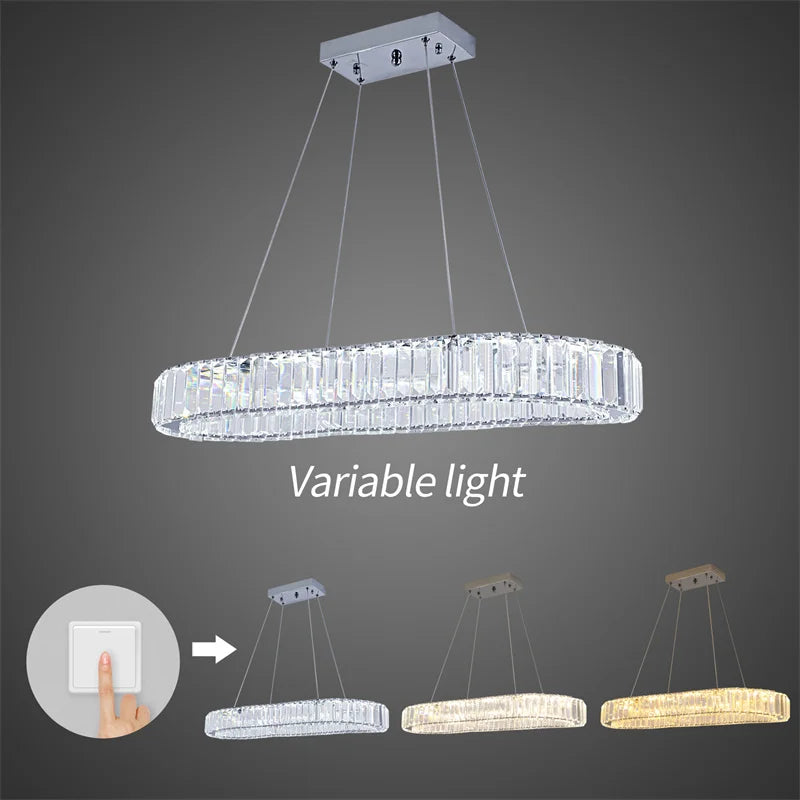 GreeLustr Indoor Crystal Oval Ring Lamp Led Pendant Chandelier