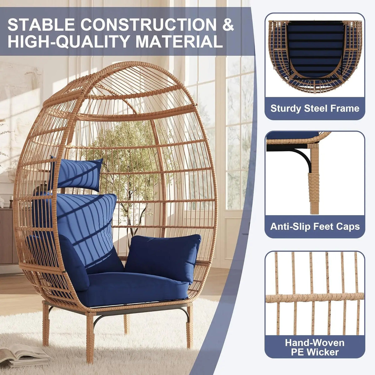Himiss Premium Wicker Rattan Outdoor Egg Patio Lounge Chair