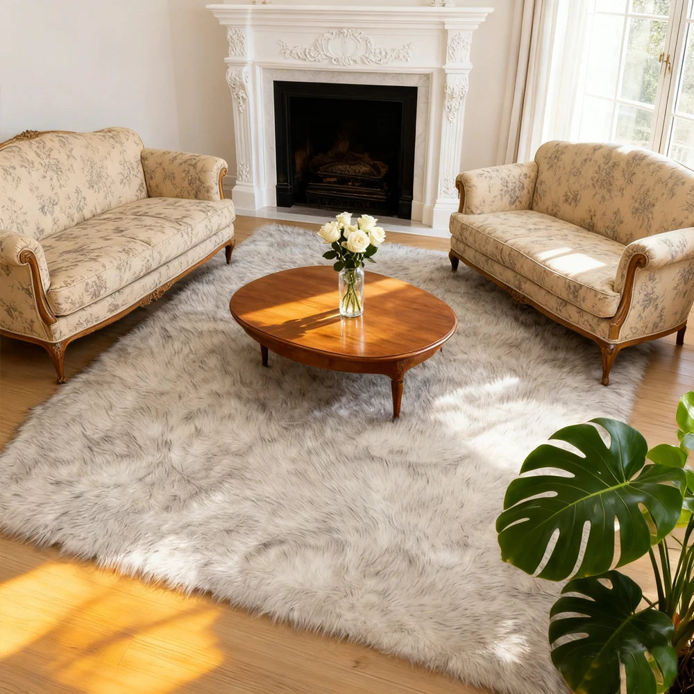 Fluffy Faux Sheepskin Shag Rug for Living Room and Bedroom