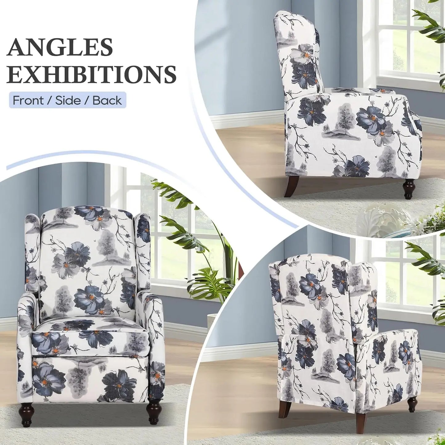 Wingback Recliner Chair Set of 2 Tufted Fabric Living Room