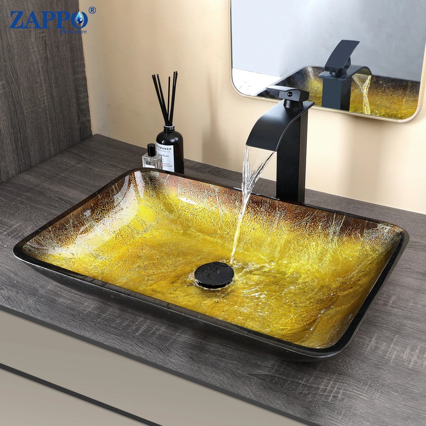 YANKSMART Tempered Glass Basin Sink Vessel With Faucet Set