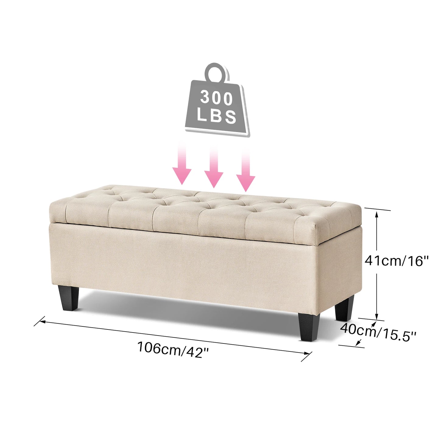 Storage Ottoman Bench With Tufted Surface And Flip Lid Hinge