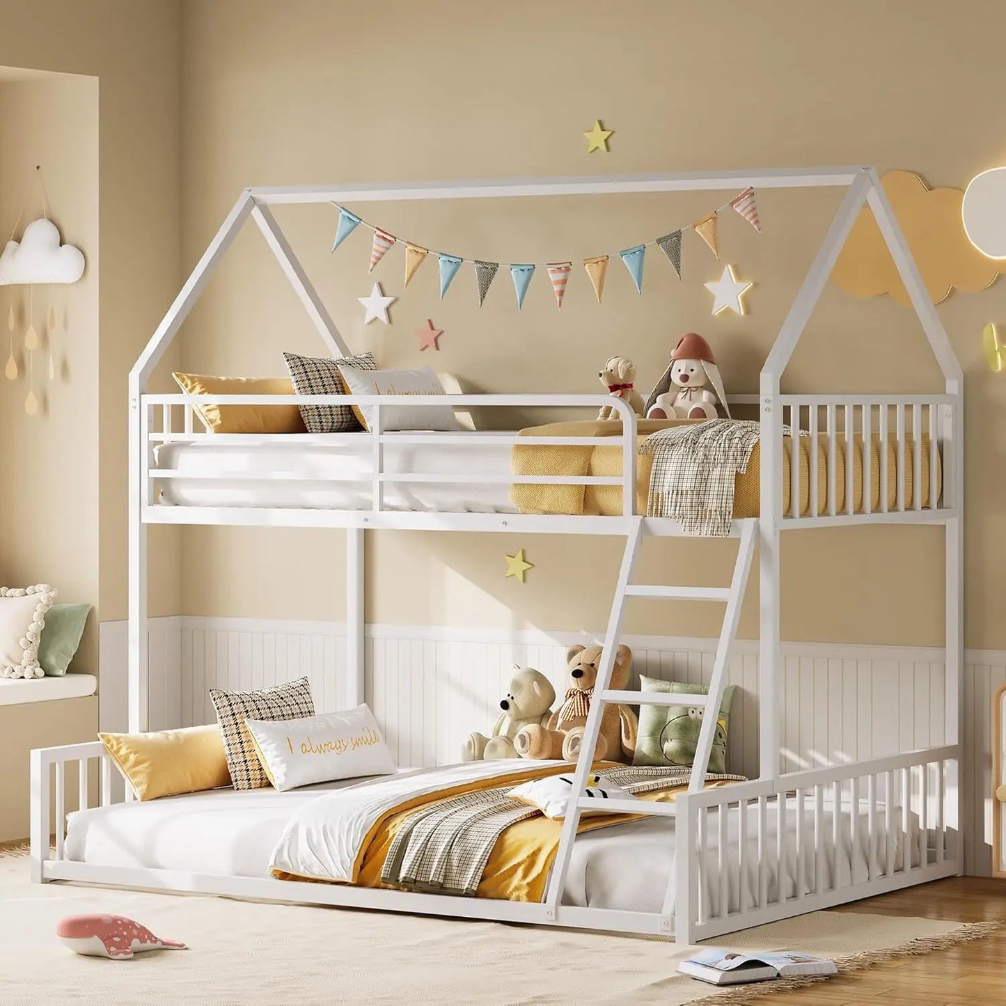 LIKIMIO House Shaped Bunk Bed With Metal Slats No Box Spring