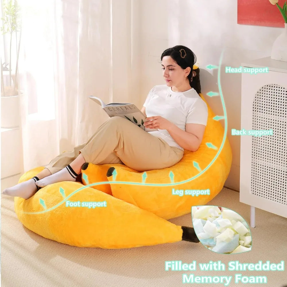 Banana Bean Bag Chair With Ottoman Floor Lounger For Teens