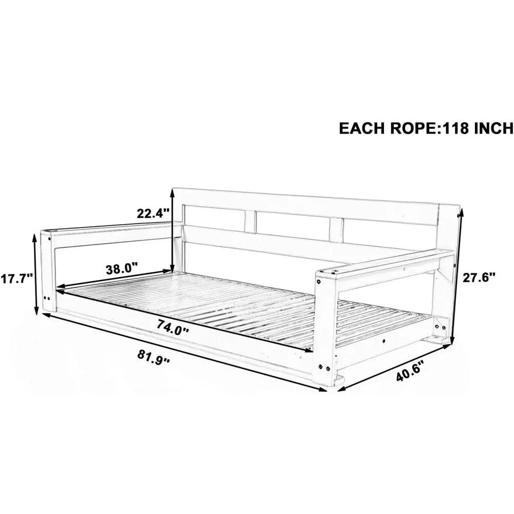 Outdoor Swing Daybed With 4 Hanging Ropes For Patio Garden