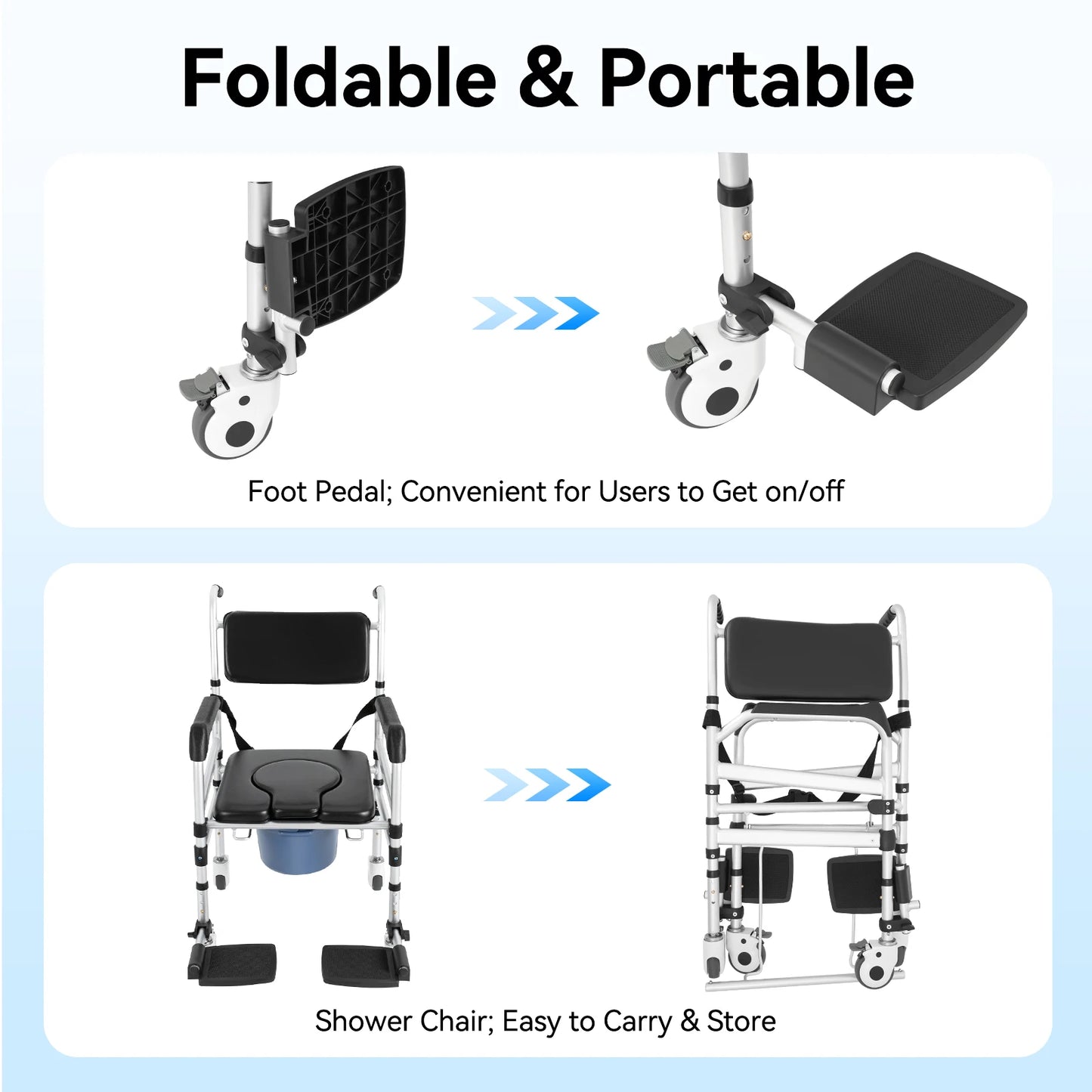 Bymaocar Folding Toilet Chair With Wheels For Elderly Disabled