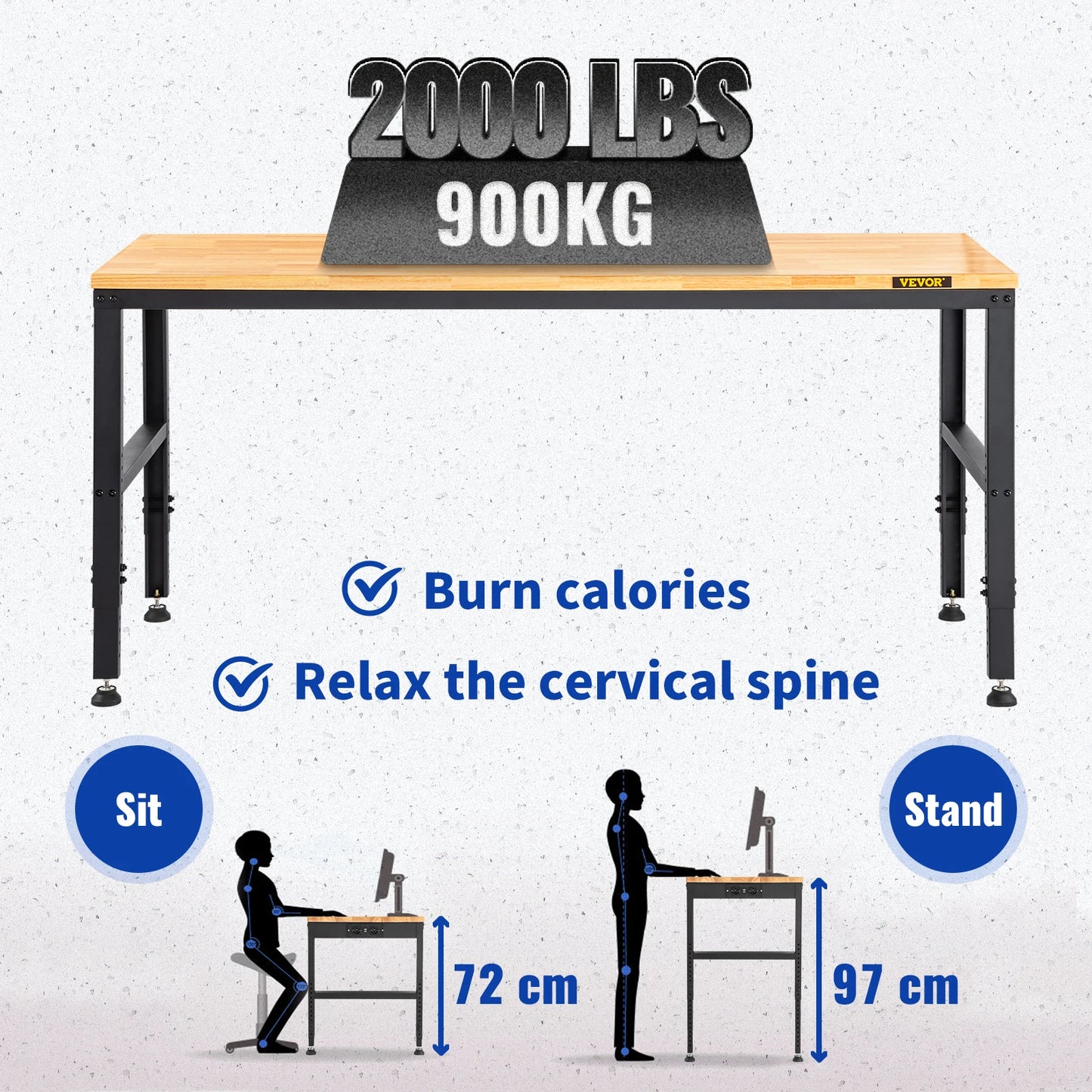 SucceBuy Heavy Duty Workbench With Oak Hardwood Top And 900kg Load