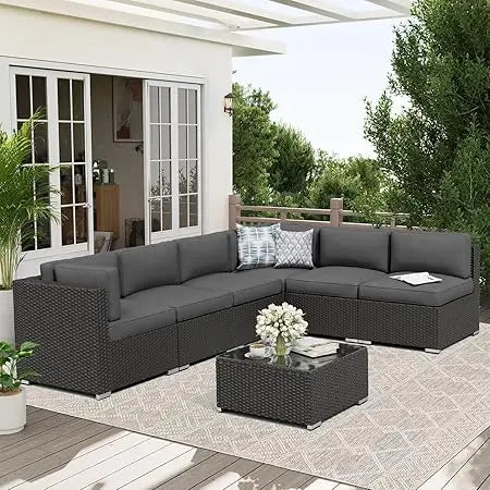 Outdoor Patio Sofa Set Rattan Wicker With Glass Top Table