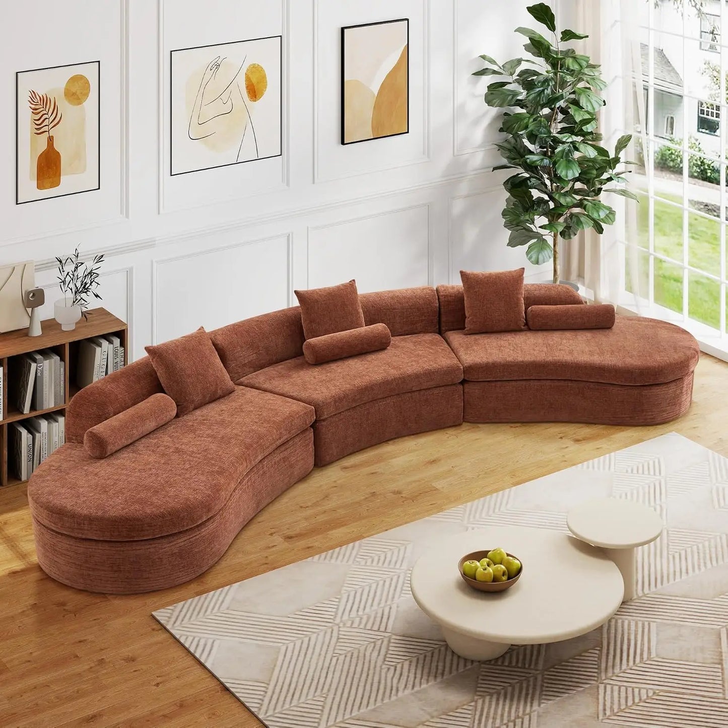 Curved Modular Sectional Sofa Chenille Upholstered Living Room Couch