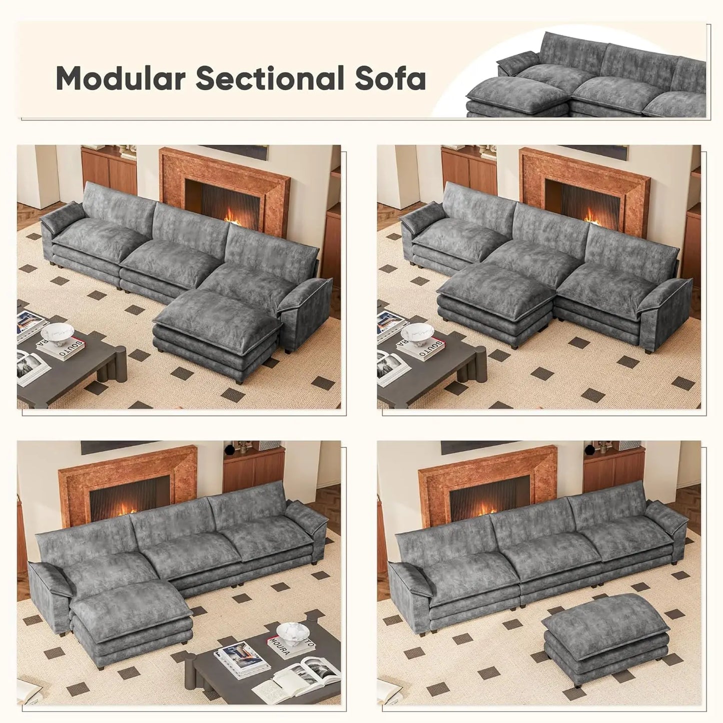 Modular Sectional Sofa With Reversible Ottoman Deep Seat Chenille