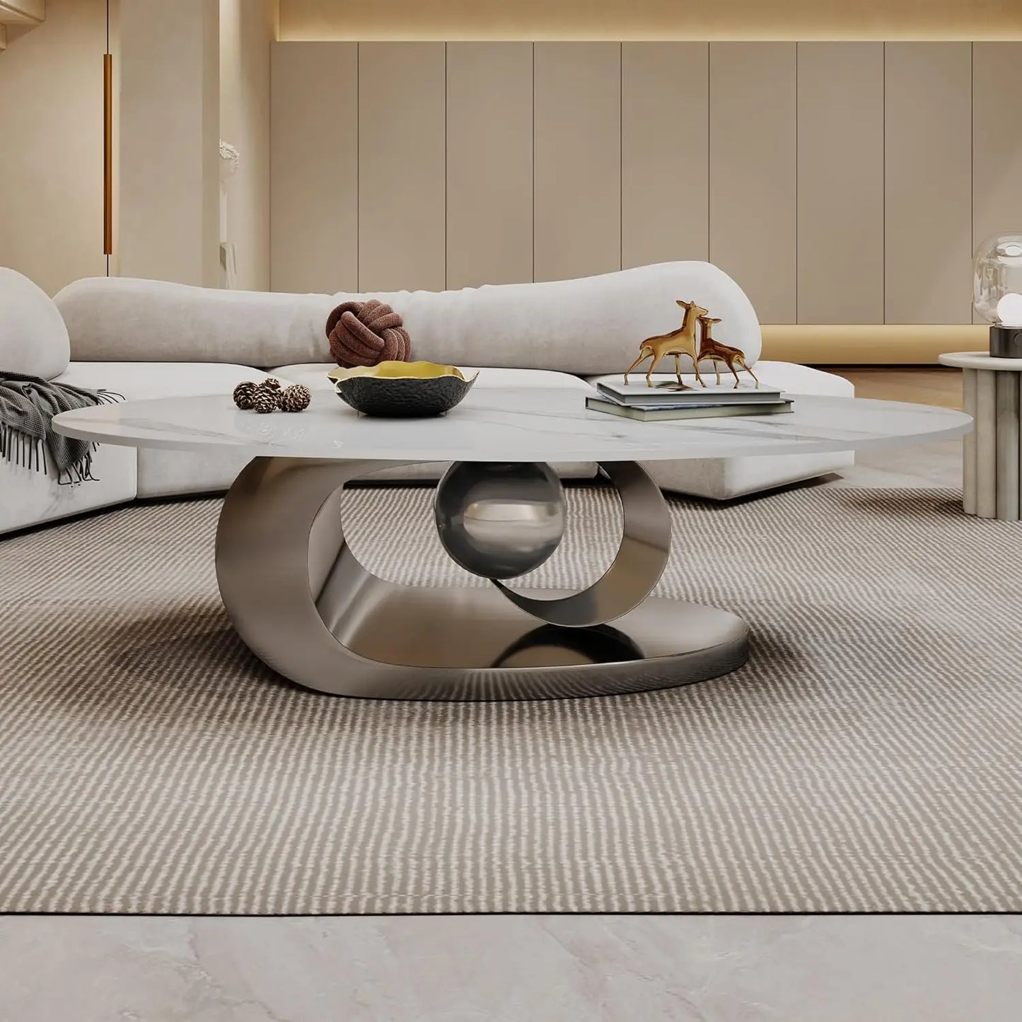 Modern Coffee Table With Stainless Steel Pedestal Luxury
