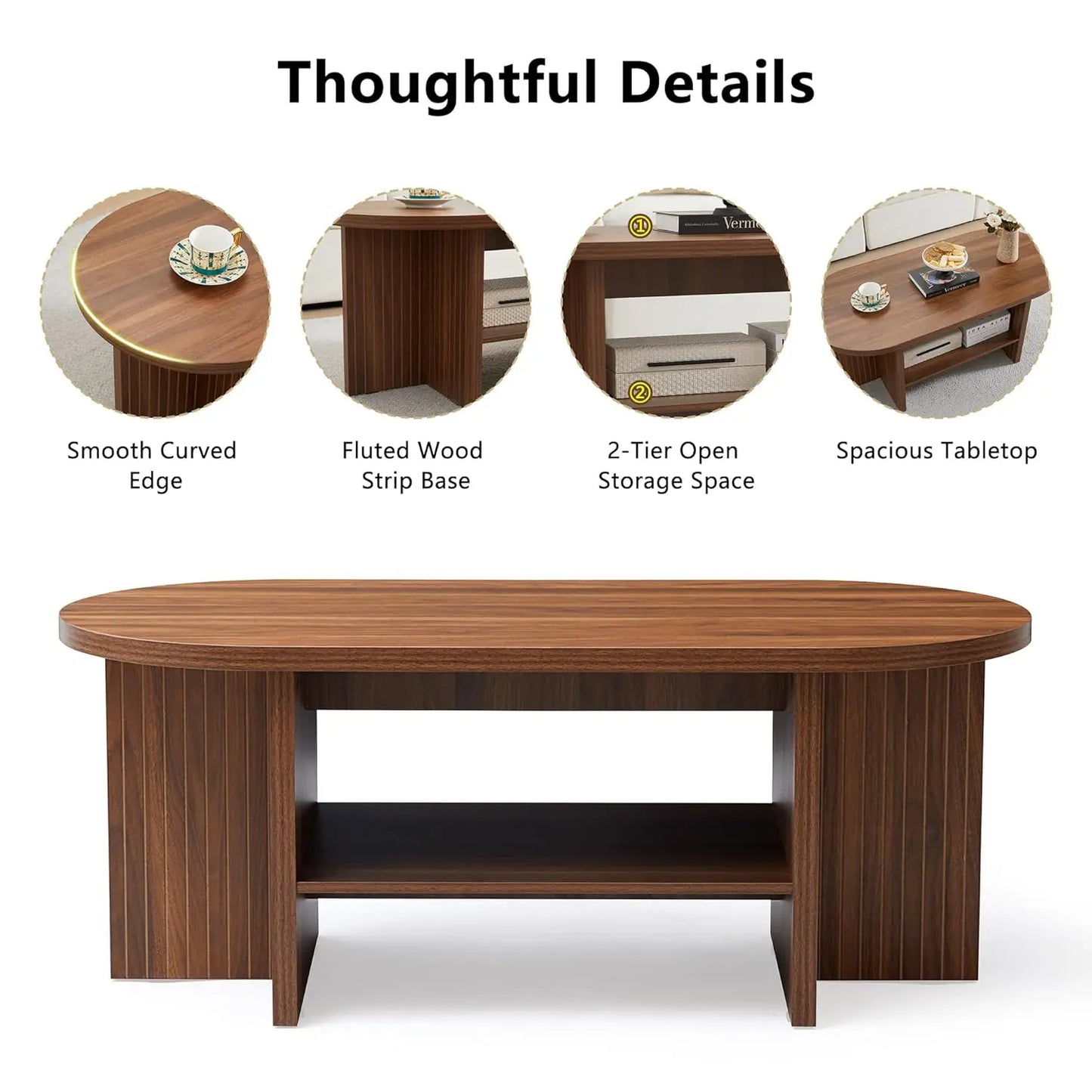 Oval Minimalist Farmhouse Coffee Table With Storage