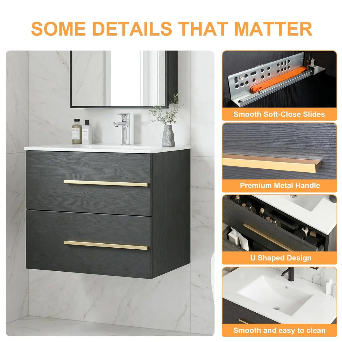 Modern Wall Mounted Floating Bathroom Vanity Cabinet With Sink