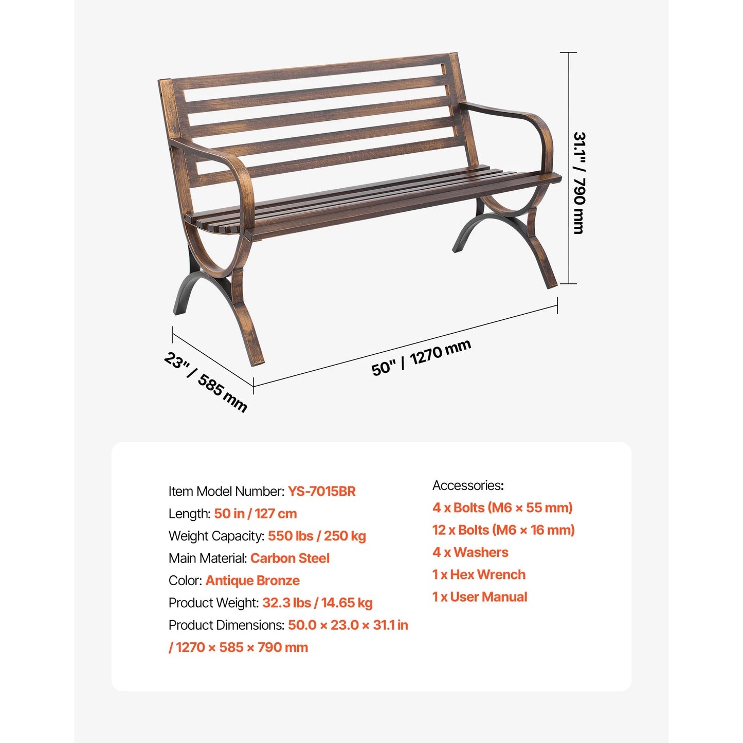 SucceBuy Outdoor Wood Metal Garden Bench 480 Lb Capacity
