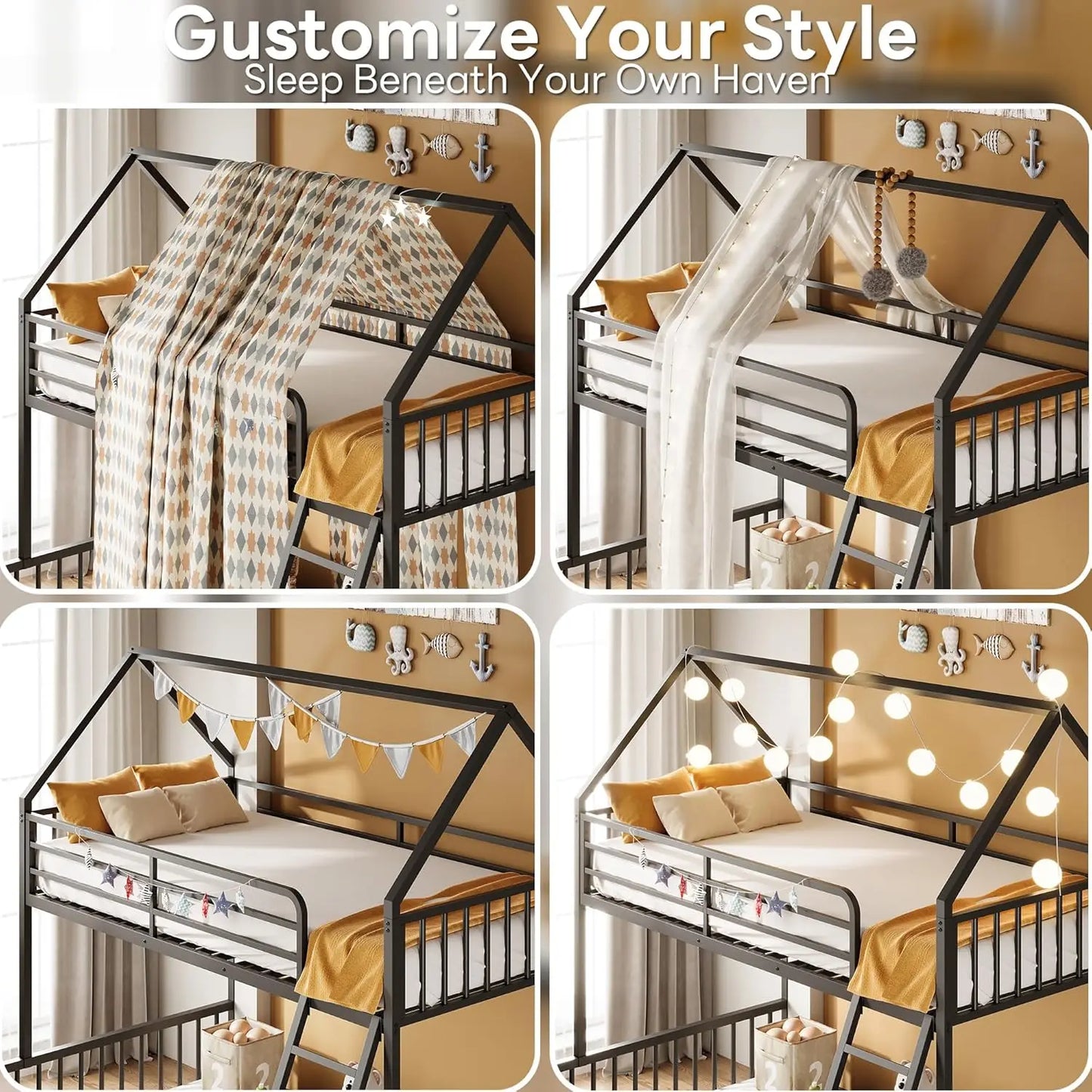 LIKIMIO House Shaped Bunk Bed With Metal Slats No Box Spring