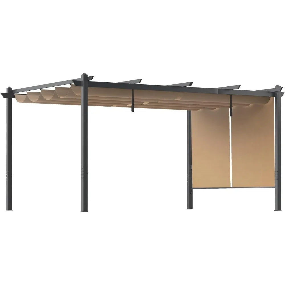 Outdoor Aluminum Pergola With Retractable Canopy And Side Shade