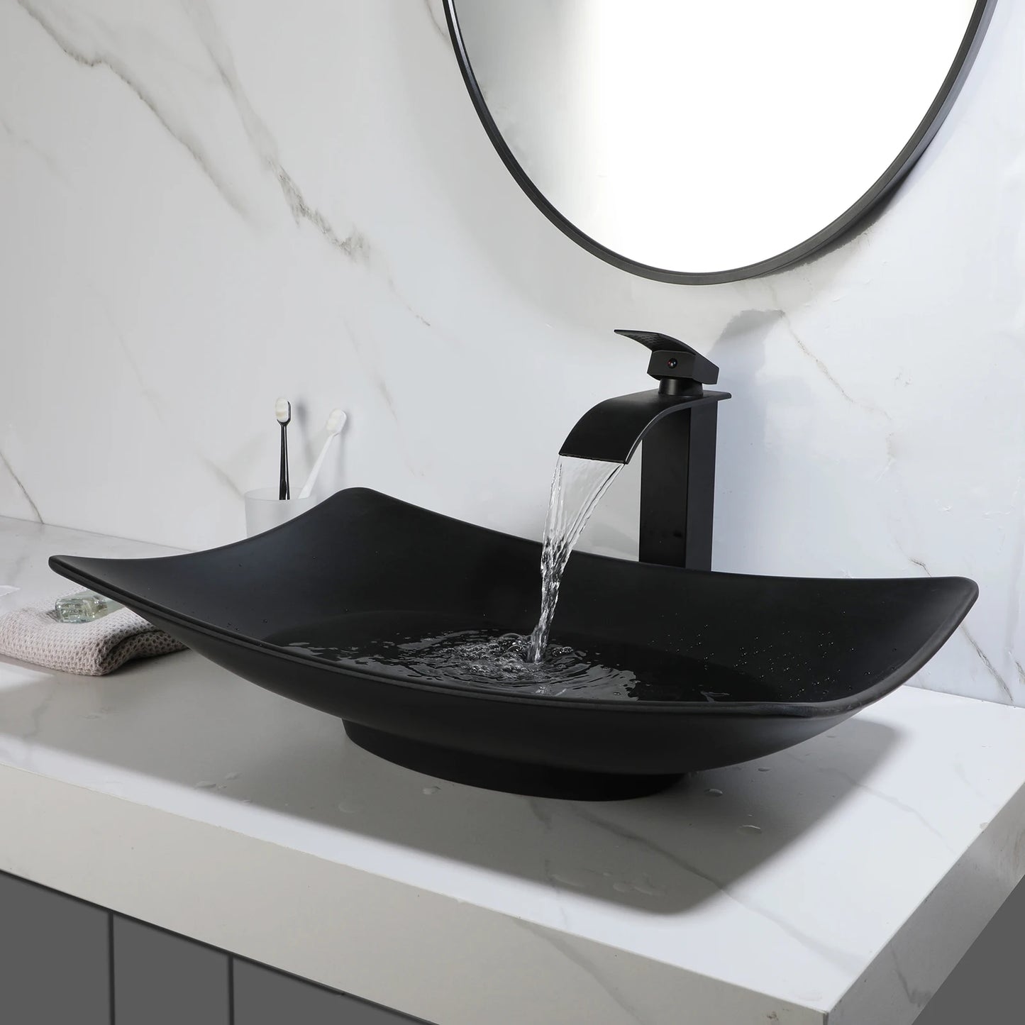 SINLAKU Oval Vessel Sink Basin With Faucet Combo Kit