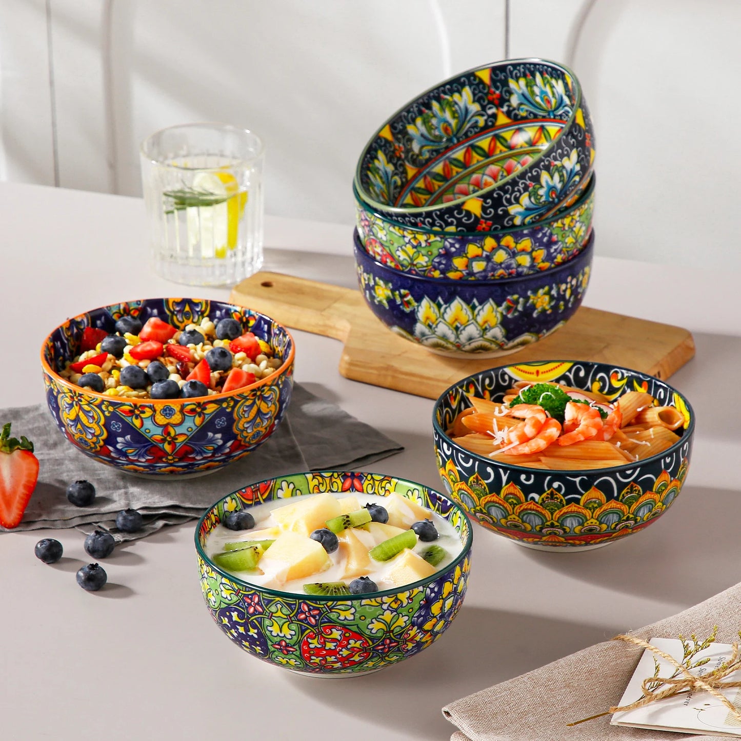Malacasa Floral Ceramic Cereal Bowls Set Porcelain Bohemian Style