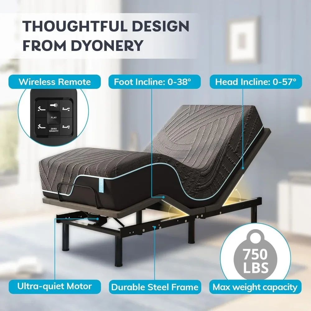 Adjustable Bed Frame With Copper Memory Foam Mattress Head Foot Incline