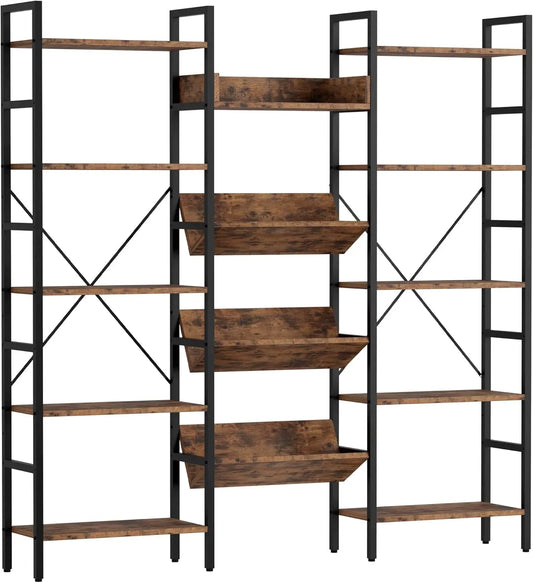 Wood Bookcase With Baffles 5 Tier Bookshelf Organizer