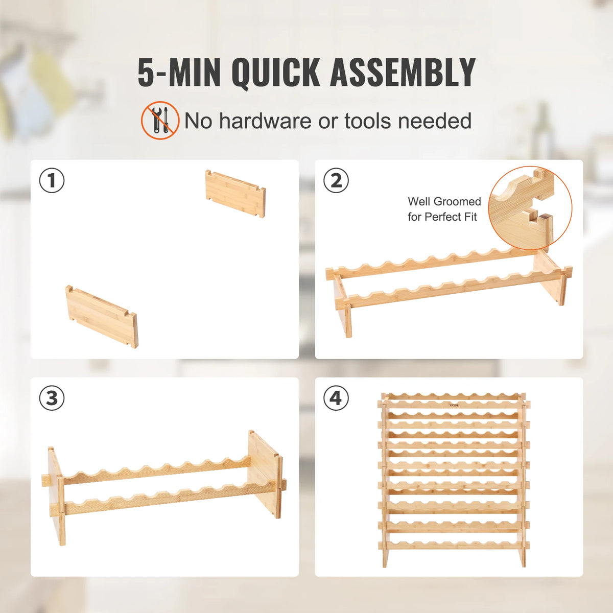SucceBuy Bamboo 8 Tier Stackable Wine Rack Free Standing Display
