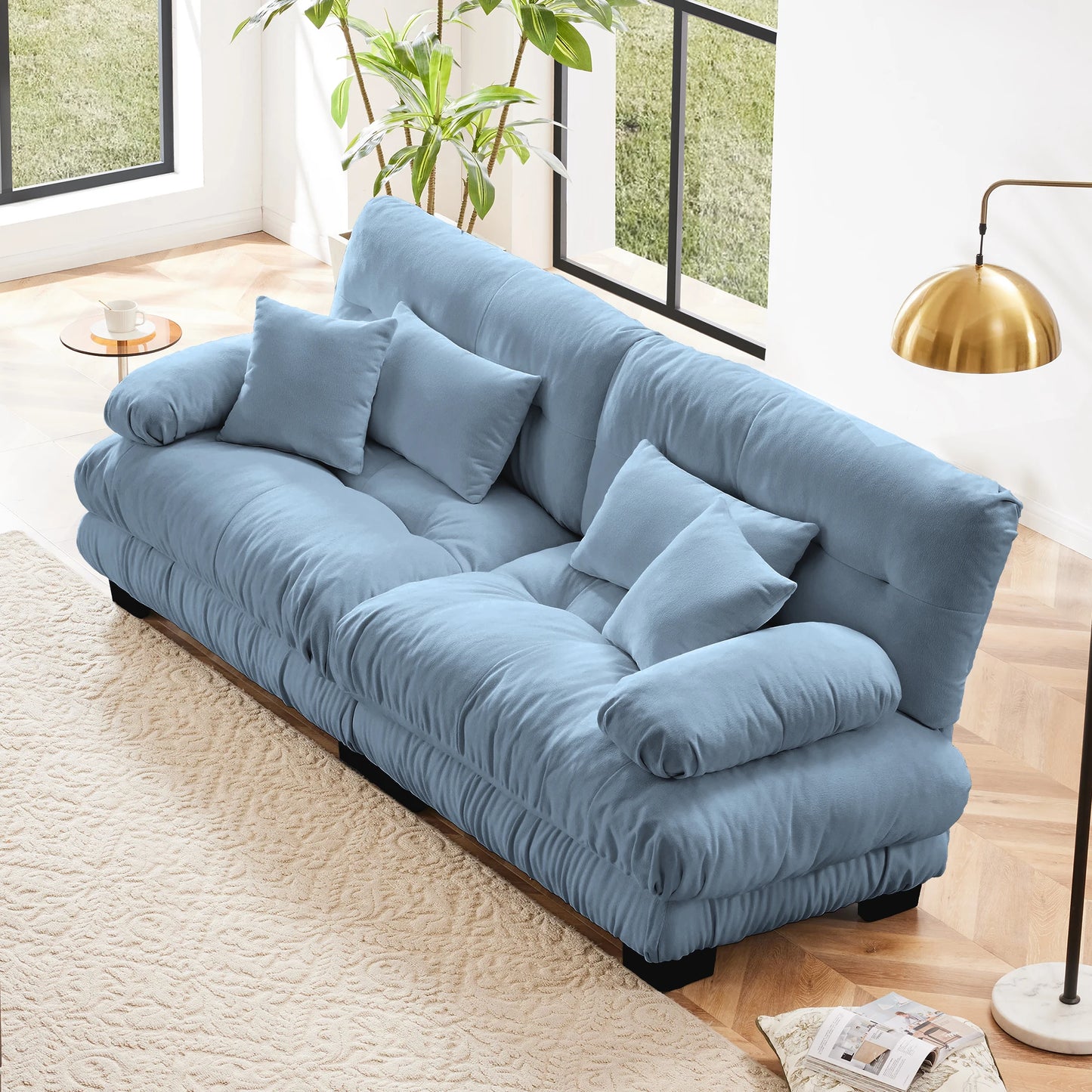Chenille Modular Sectional Sofa Couch With Ottomans