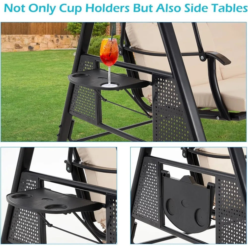 Outdoor Porch Swing 3 Seat With Adjustable Canopy For Garden
