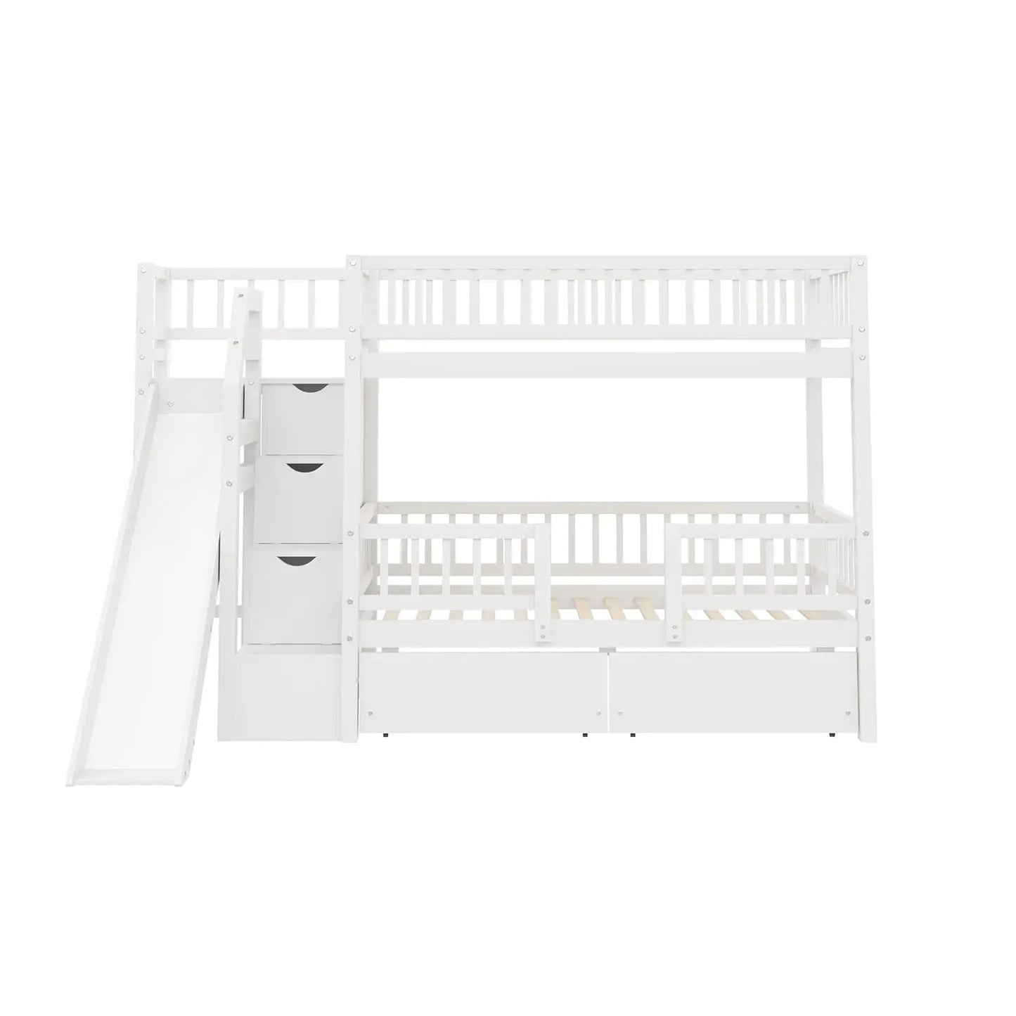 Twin Over Twin Bunk Bed With Slide Storage Drawers Staircase