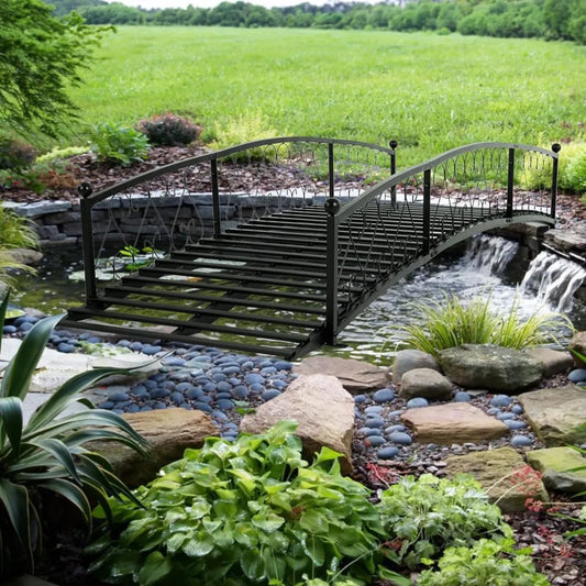 Metal Garden Bridge Durable Outdoor Footbridge With Siderails