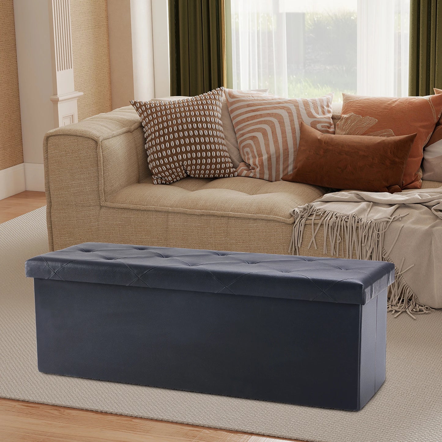 JHK Leather Premium Storage Ottoman Bench for Living Room