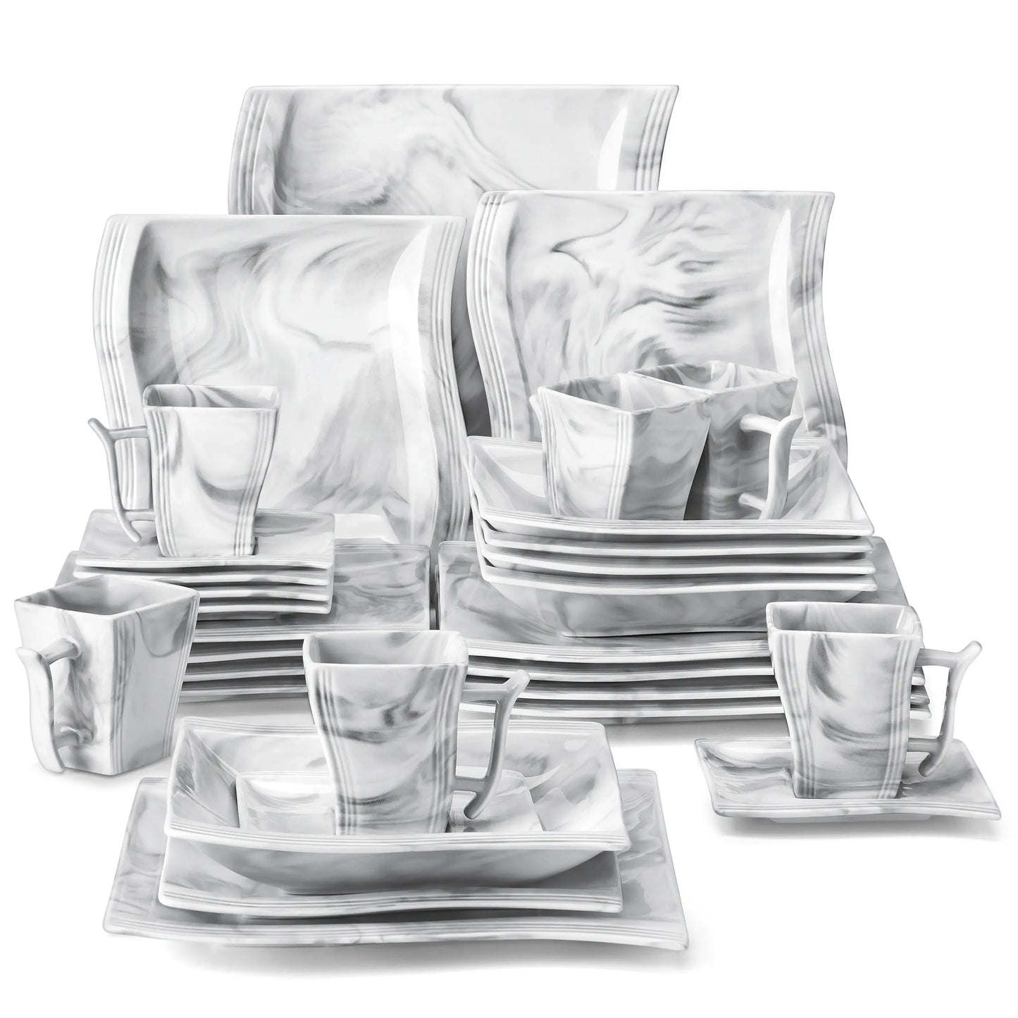 MALACASA Flora Marble Porcelain Dinnerware Set Elegant Ceramic Tableware