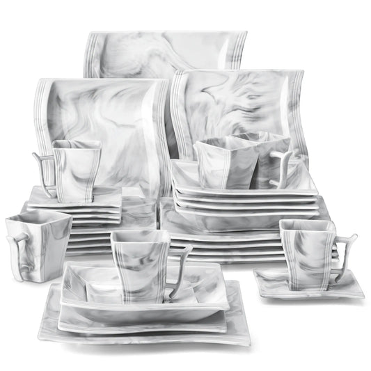 MALACASA Flora Marble Porcelain Dinnerware Set Elegant Ceramic Tableware
