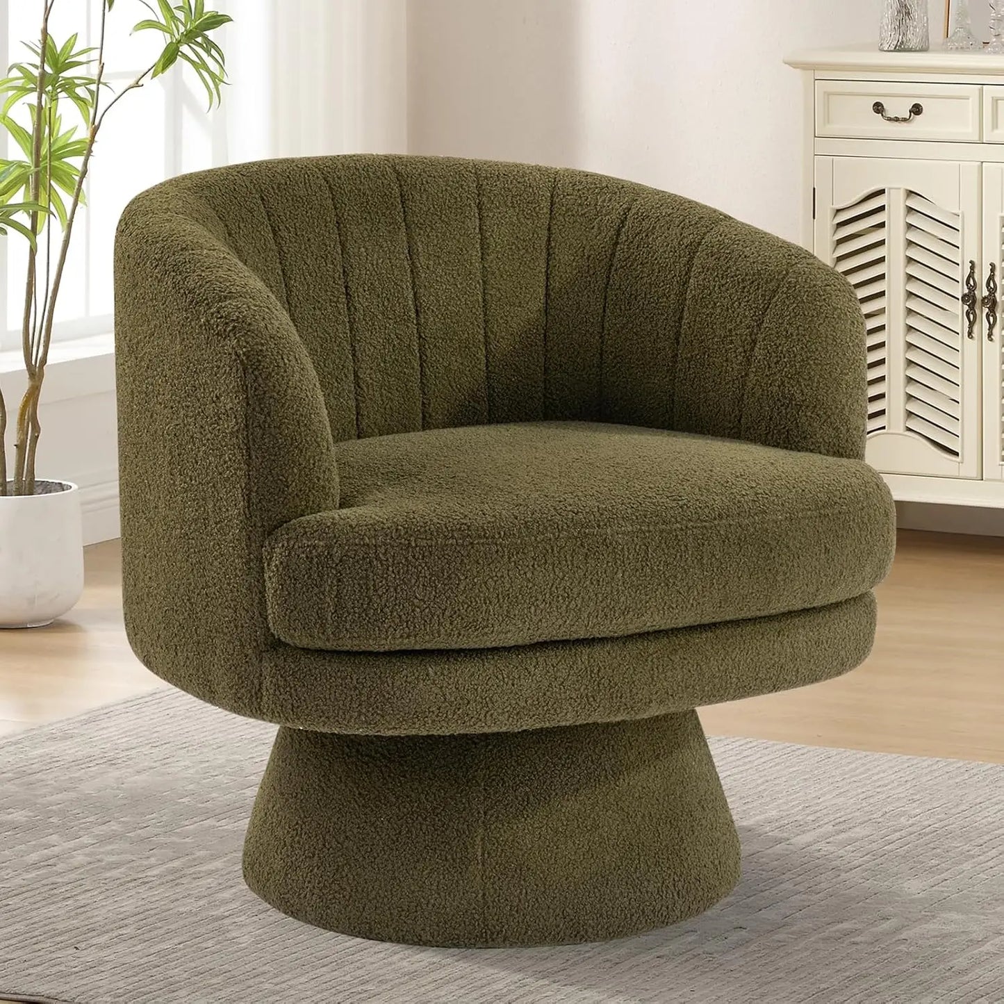 Modern 360 Degree Swivel Barrel Chair With Soft Cushioned Sherpa Armchair