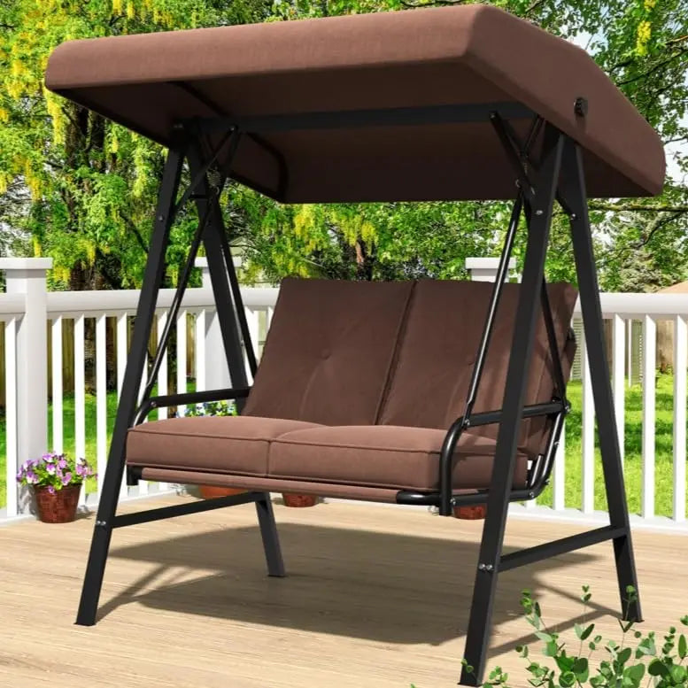 Outdoor Porch Swing Chair With Canopy Two Seat Steel Frame