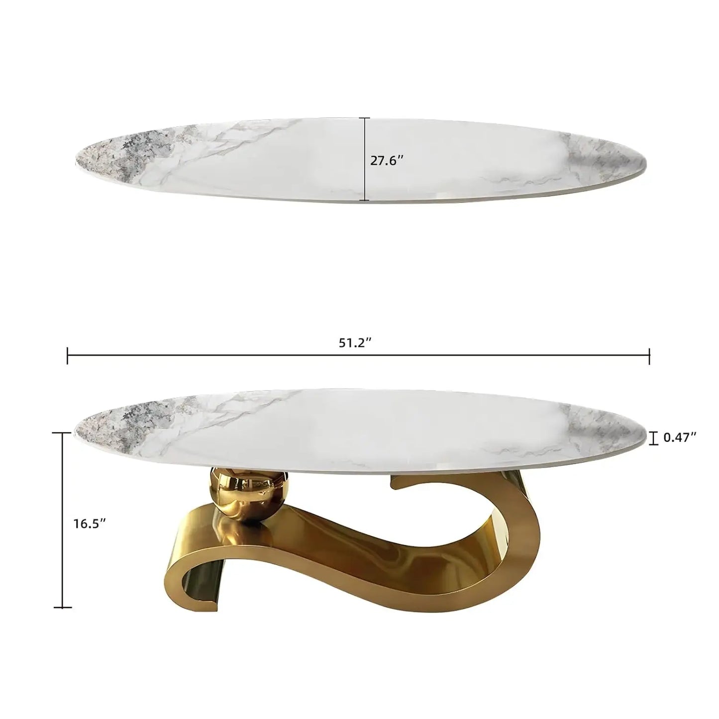 Oval Marble Coffee Table With Stainless Steel Base
