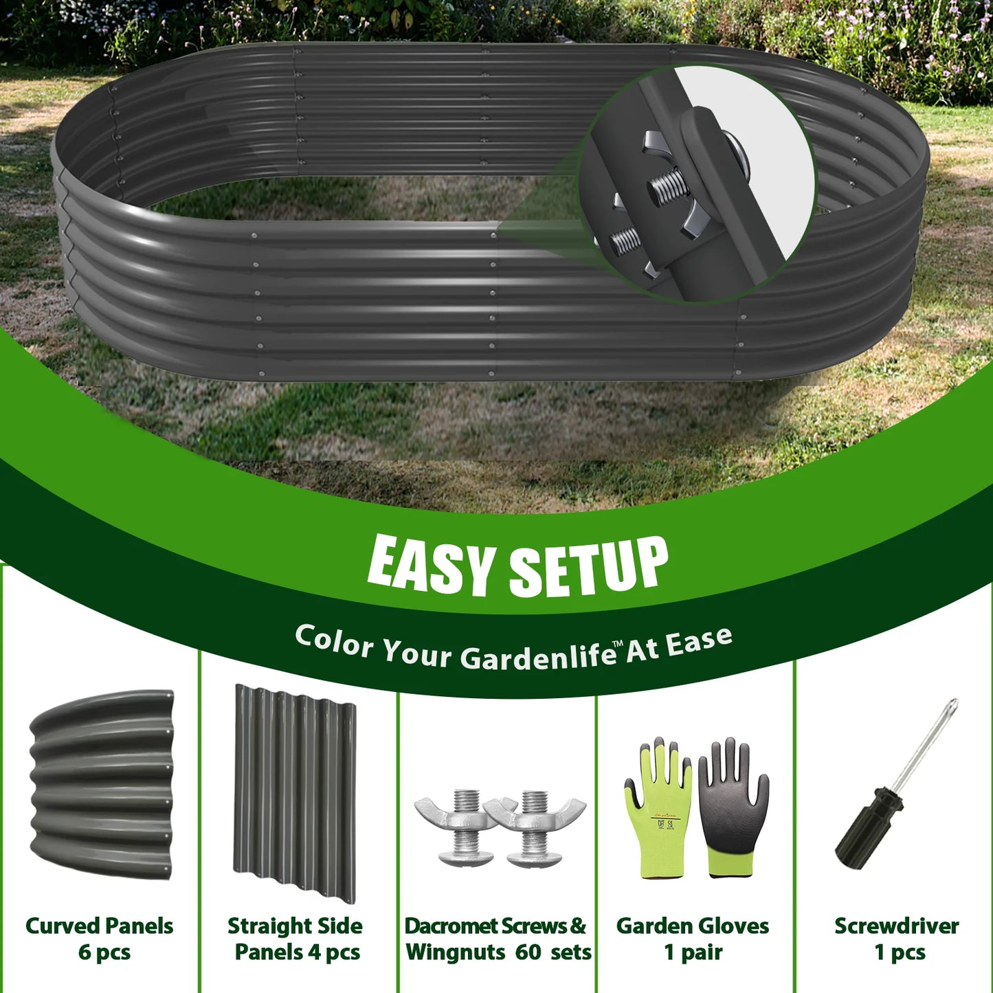 Tramull Galvanized Raised Garden Bed Oval Planter For Vegetables Herbs